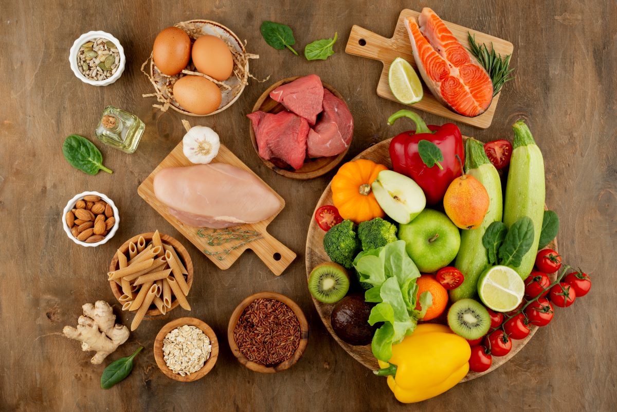 delicious food groups arrangement top view