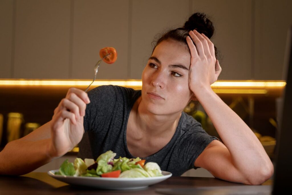 woman trying eat healthy home