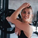 one person only gorgeous blonde woman gym her weekend time